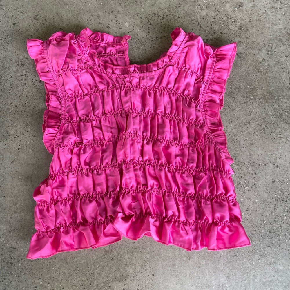 Wmns Zara hot pink ruffle crop top Size S Used